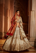 Load image into Gallery viewer, IVORY TAFETTA LEHENGA CHOLI SET WITH A TULLE DUPATTA AND OPTIONAL BANDHEJ SECOND DUPATTA