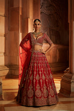 Load image into Gallery viewer, DEEP RED BRIDAL LEHENGA CHOLI SET