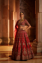 Load image into Gallery viewer, DEEP RED BRIDAL LEHENGA CHOLI SET