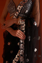 Load image into Gallery viewer, Black Net Saree