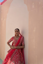 Load image into Gallery viewer, Red Double Dupatta Lehenga Set