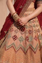Load image into Gallery viewer, Nude Raw Silk Double Dupatta Lehenga Set