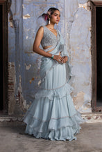 Load image into Gallery viewer, POWDER BLUE ORGANZA DRAPE SAREE