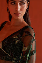 Load image into Gallery viewer, Hunter Green Net Saree