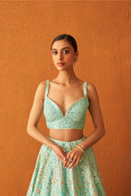 Load image into Gallery viewer, Sea Green Raw Silk Lehenga Set