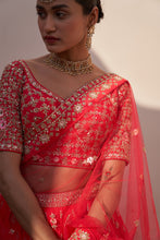Load image into Gallery viewer, Red Double Dupatta Lehenga Set