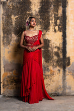 Load image into Gallery viewer, RED GEORGETTE DRAPE SAREE WITH BELT