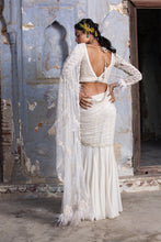 Load image into Gallery viewer, OFF WHITE SHIMMER DRAPE SAREE WITH BELT