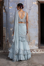 Load image into Gallery viewer, POWDER BLUE ORGANZA DRAPE SAREE