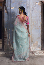 Load image into Gallery viewer, FUCHSIA SEA GREEN ORGANZA SAREE