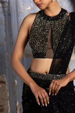 Load image into Gallery viewer, BLACK AND GOLD DRAPE SAREE