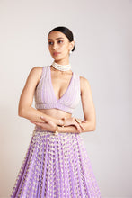 Load image into Gallery viewer, Lilac V Neck Pearl Chandelier Lehenga Set