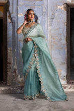 Load image into Gallery viewer, JADE GREEN OMBRE ORGANZA SAREE