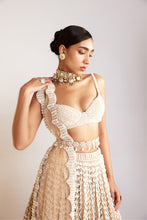 Load image into Gallery viewer, Beige Chandelier Pearl Sweetheart Neck Lehenga Set