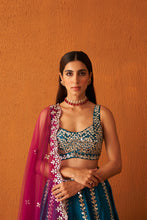 Load image into Gallery viewer, Peacock Blue Raw Silk Lehenga Set