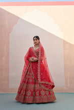 Load image into Gallery viewer, Bright Red Double Dupatta Lehenga Set