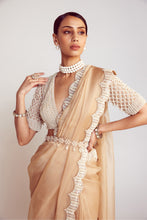 Load image into Gallery viewer, Beige V Neck Saree Set