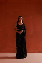 Load image into Gallery viewer, Black Sequins Georgette Saree