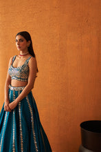 Load image into Gallery viewer, Peacock Blue Raw Silk Lehenga Set
