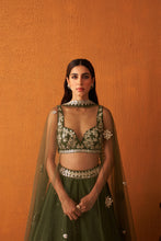 Load image into Gallery viewer, Forest Green Raw Silk Lehenga Set