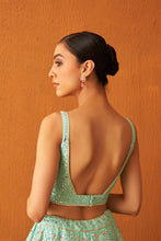 Load image into Gallery viewer, Sea Green Raw Silk Lehenga Set