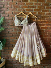 Load image into Gallery viewer, Mauve Brocade georgette lehenga with mirror work blouse
