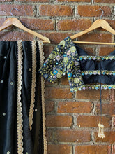 Load image into Gallery viewer, Black organza saree and embroidered blouse set