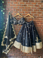 Load image into Gallery viewer, Black placement embroidered lehenga set