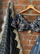 Load image into Gallery viewer, Black placement embroidered lehenga set