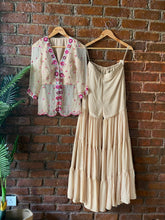 Load image into Gallery viewer, Beige Organza peplum top and sharara set