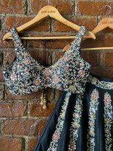 Load image into Gallery viewer, Black Resham and Mirror hand embroidered lehenga set