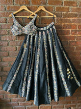 Load image into Gallery viewer, Black Resham and Mirror hand embroidered lehenga set