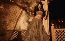Load image into Gallery viewer, Gold organza embroidered lehenga