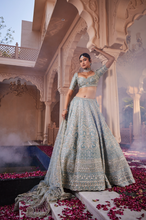 Load image into Gallery viewer, Dusty firoza heavily hand embroidered lehenga