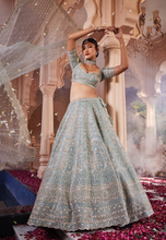 Load image into Gallery viewer, Dusty firoza heavily hand embroidered lehenga