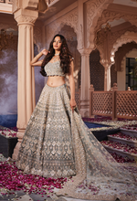 Load image into Gallery viewer, Dusty firoza velvet embroidered lehenga