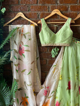 Load image into Gallery viewer, Mint Hand painted Organza Lehenga set