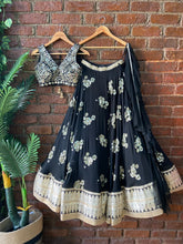 Load image into Gallery viewer, Black lehenga set with mirror work blouse