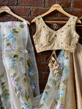 Load image into Gallery viewer, Beige hand painted and hand embroidered lehenga set