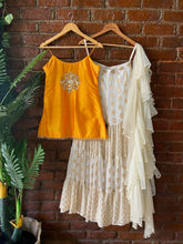 Load image into Gallery viewer, Yellow and Ivory Mirror work sharara set