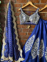 Load image into Gallery viewer, Royal Blue raw silk mirror work lehenga set