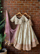 Load image into Gallery viewer, Ivory and Pink Resham and Mirror hand embroidered lehenga set