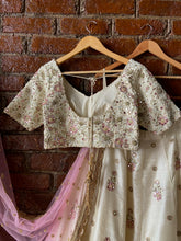 Load image into Gallery viewer, Ivory and Pink Resham and Mirror hand embroidered lehenga set