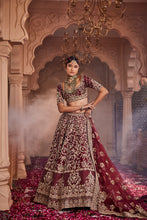 Load image into Gallery viewer, Maroon heavily hand embroidered lehenga