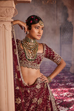 Load image into Gallery viewer, Maroon heavily hand embroidered lehenga