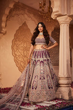 Load image into Gallery viewer, Wine raw silk hand embroidered lehenga