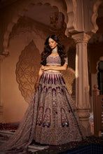 Load image into Gallery viewer, Wine raw silk hand embroidered lehenga