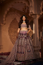 Load image into Gallery viewer, Wine raw silk hand embroidered lehenga