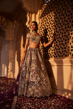 Load image into Gallery viewer, Wine raw silk hand embroidered lehenga