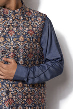 Load image into Gallery viewer, Blue Printed Bundi Kurta Set